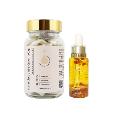 蜂王乳Q10亮皙膠囊100粒+玫瑰蜂王乳晶露30ml